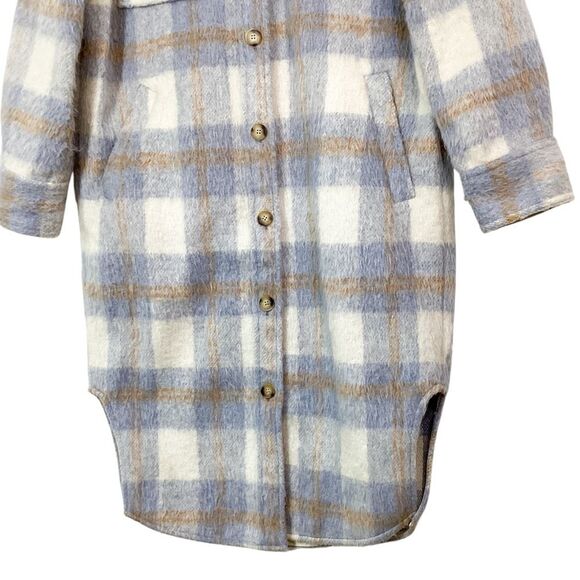REFORMATION Size M Ainslie Plaid Jacket Coat Flannel Oversized Light Blue - Picture 5 of 10